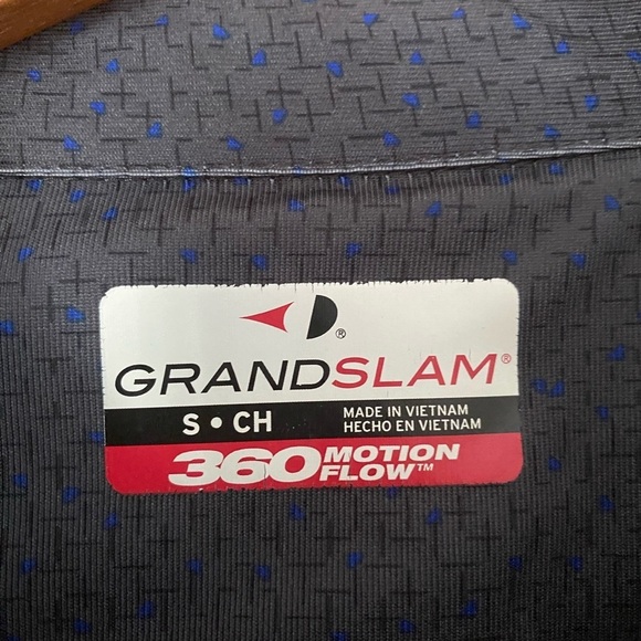 Men's Small GRAND SLAM 360 Motion Flow Dark Gray & Blue Pattern Performance Polo - Picture 5 of 7